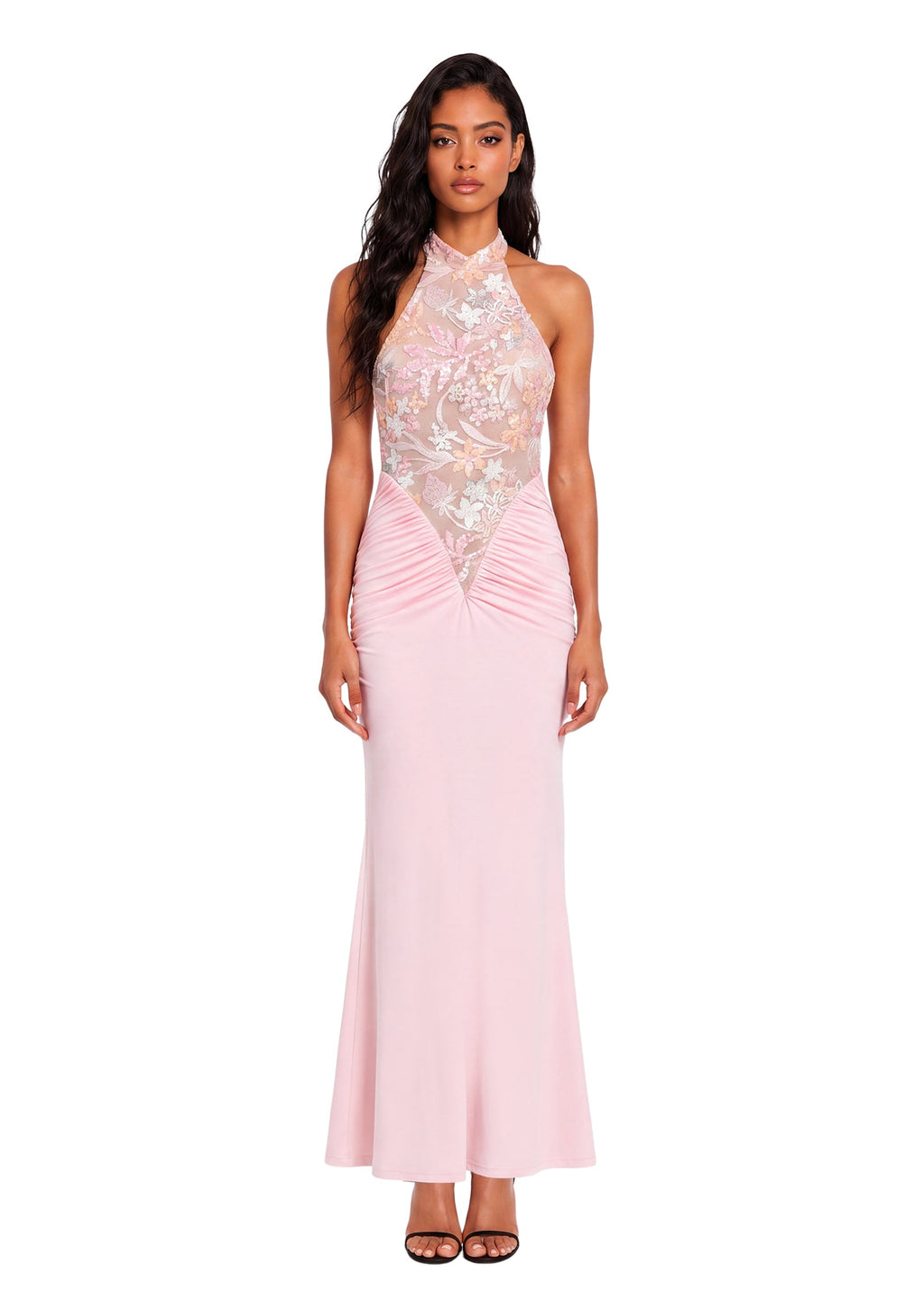 Beale Embroidered Sheer Mesh Dress In Pink