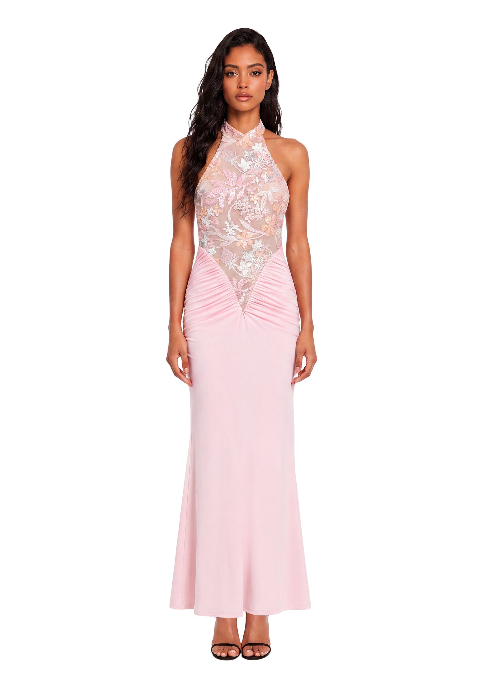 Beale Embroidered Sheer Mesh Dress In Pink