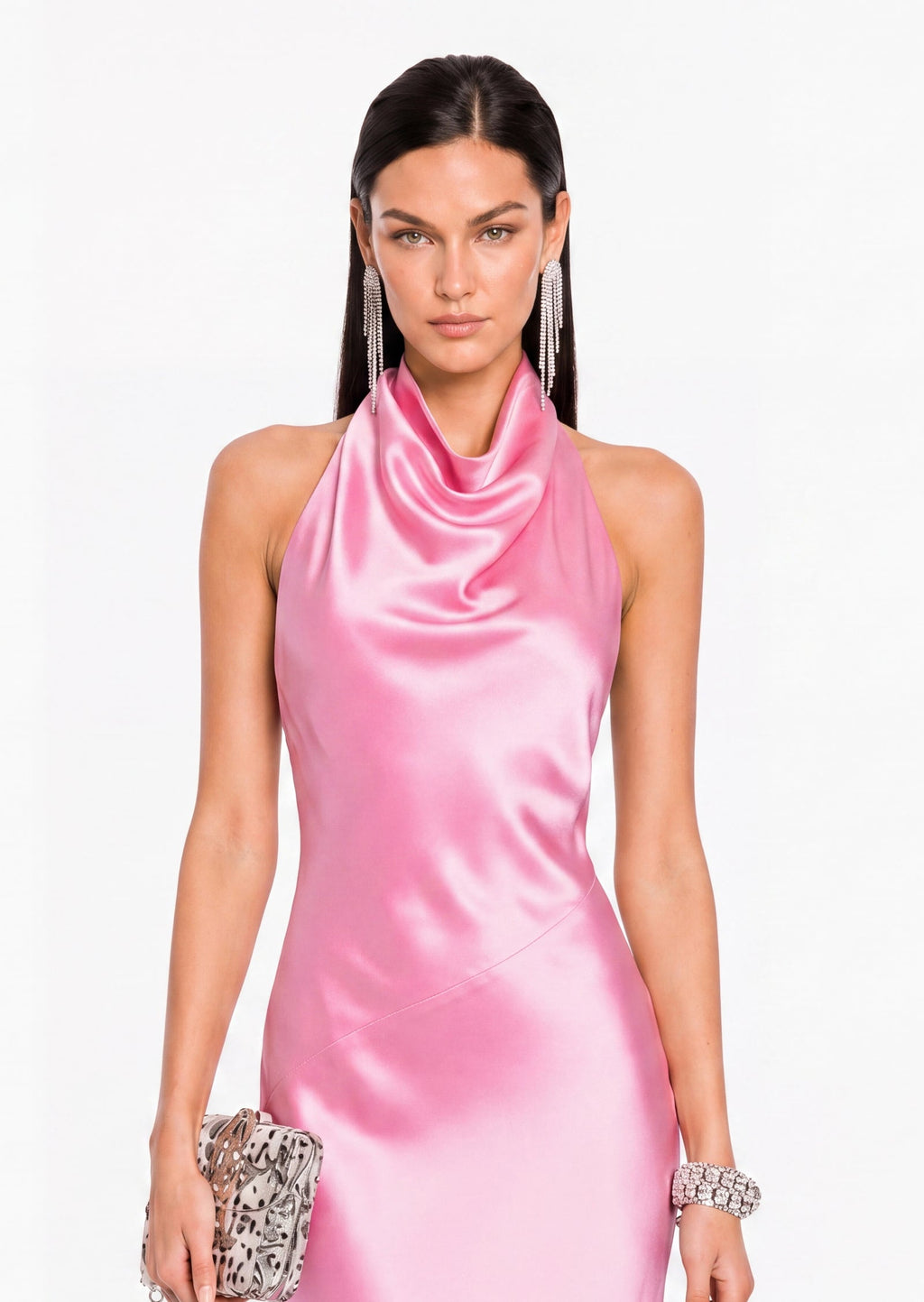Kyra Cowl Neck Satin Maxi Dress In Pink