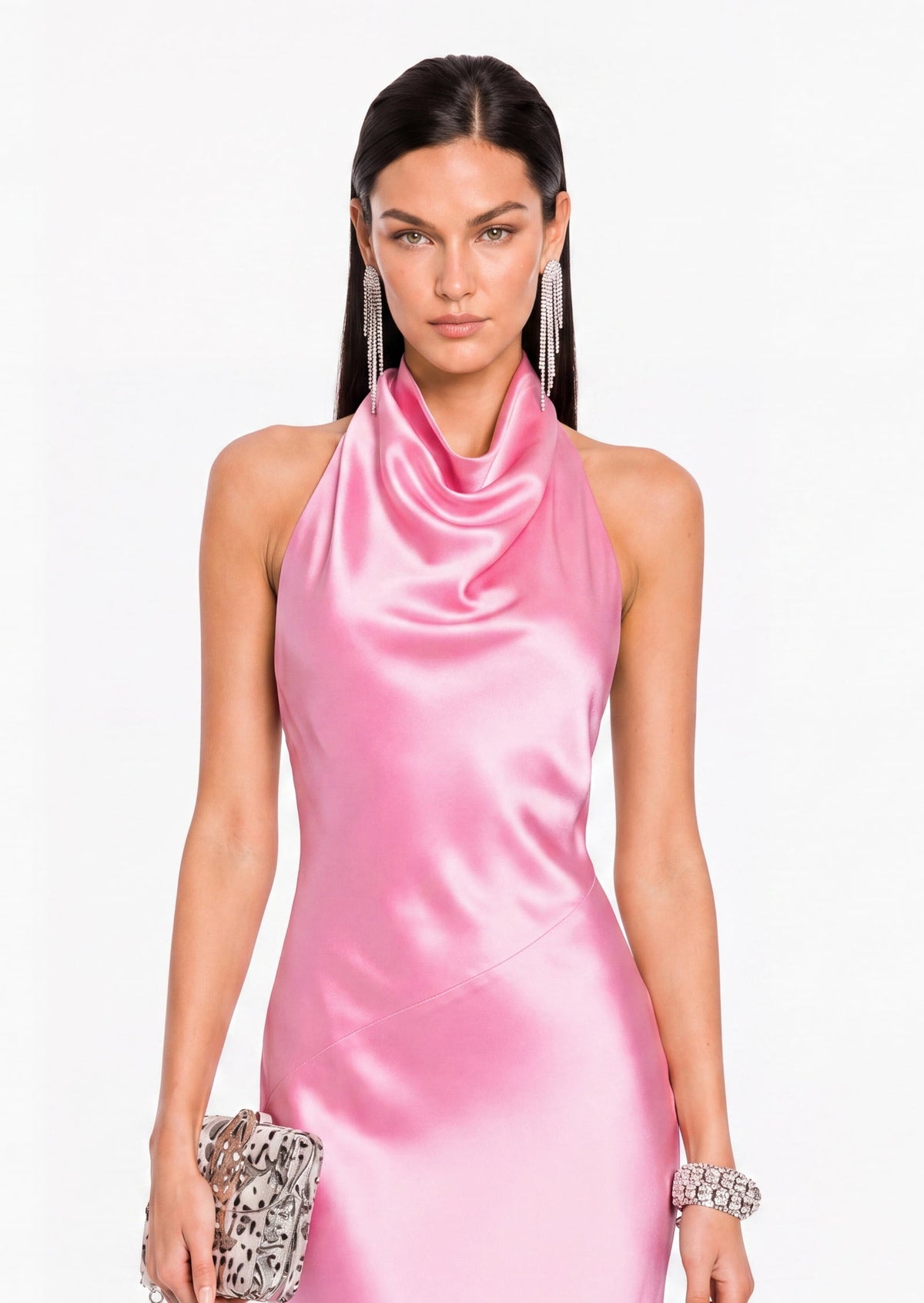 Kyra Cowl Neck Satin Maxi Dress In Pink
