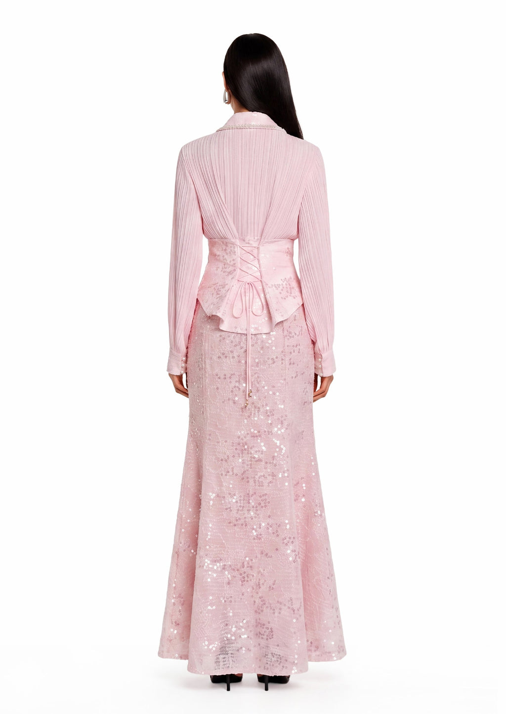 Nagisa Beaded Sequin Mermaid Maxi Dress Set In Pink