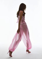 Luenie Chiffon Top & Pant Two Piece Set In Pink