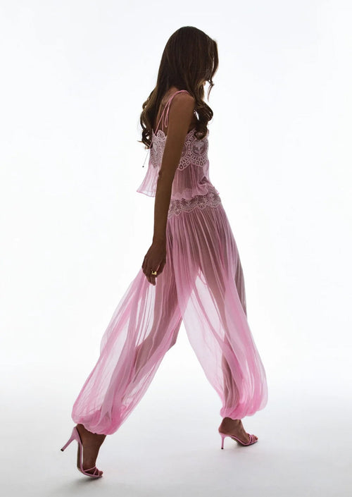 Luenie Chiffon Top & Pant Two Piece Set In Pink
