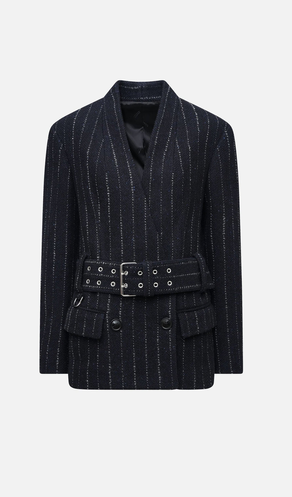 Pinstripe Belted Blazer