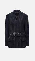 Pinstripe Belted Blazer
