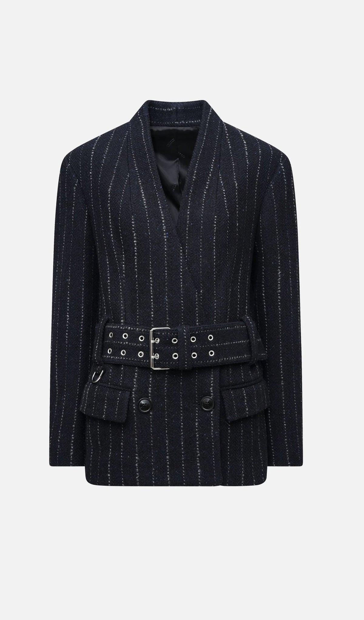 Pinstripe Belted Blazer