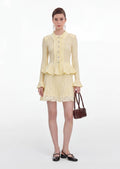 Pointelle Peplum Knit Mini Skirt Set In Yellow