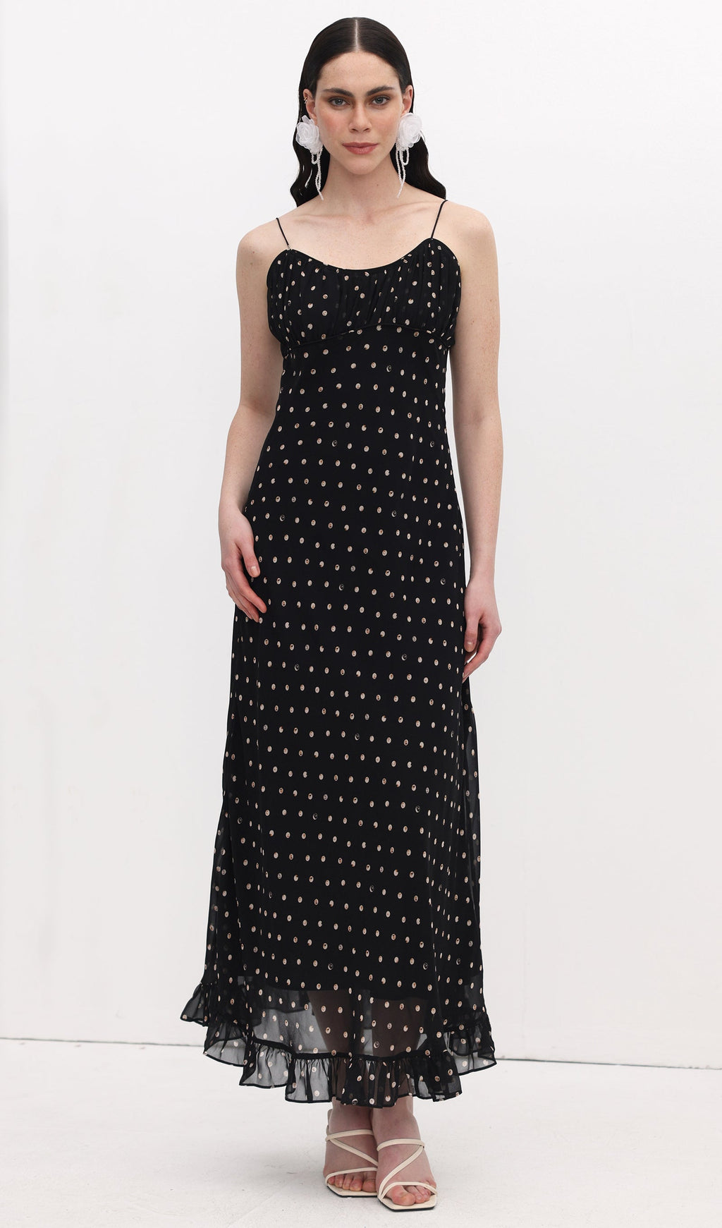 Polka Dot Chiffon Slip Midi Dress
