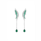 Green Crystal & Silvertone Wings Earrings