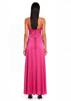 Satin Lace Up Maxi Dress In Rose Red