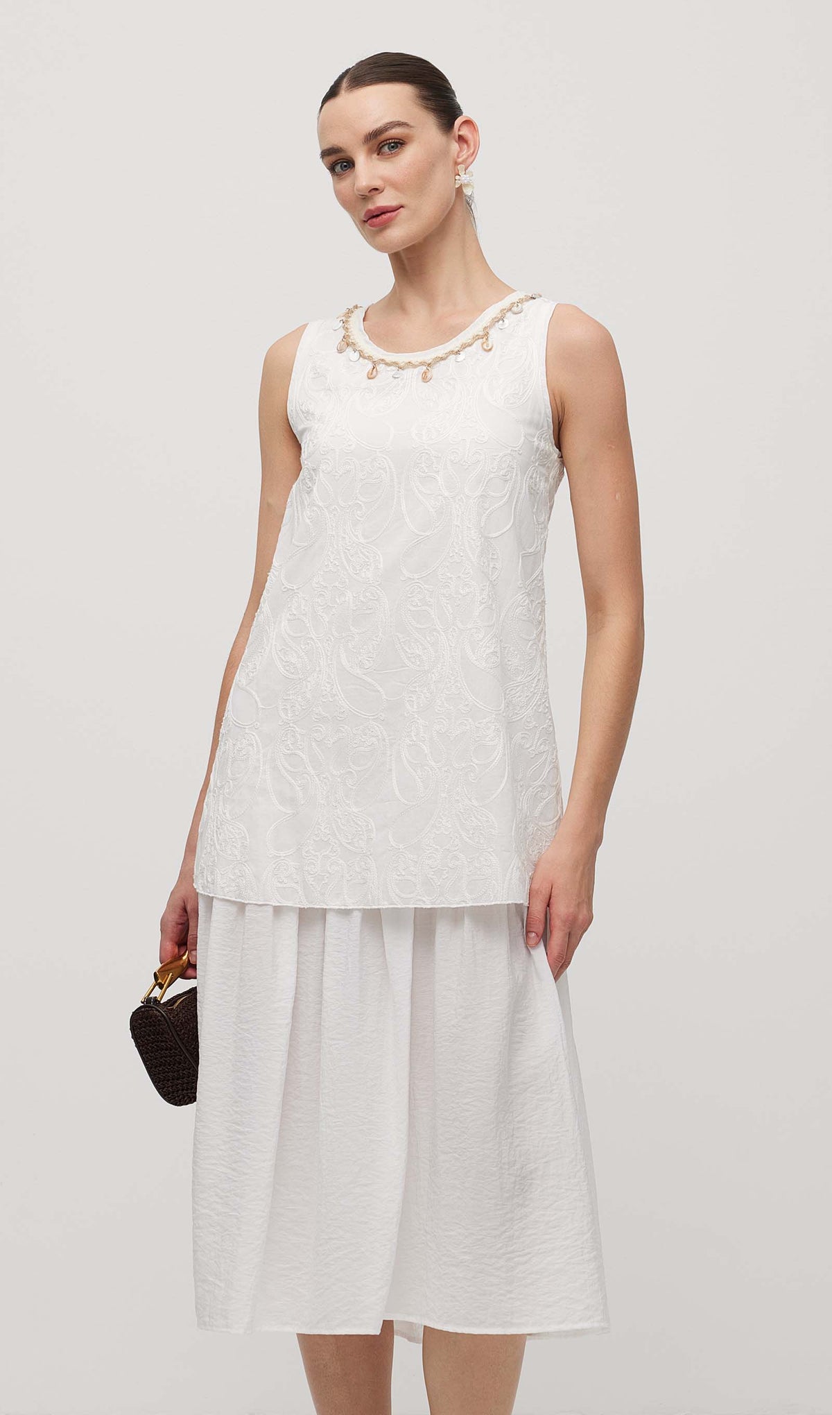 Round Neck With Shell Midi Dress