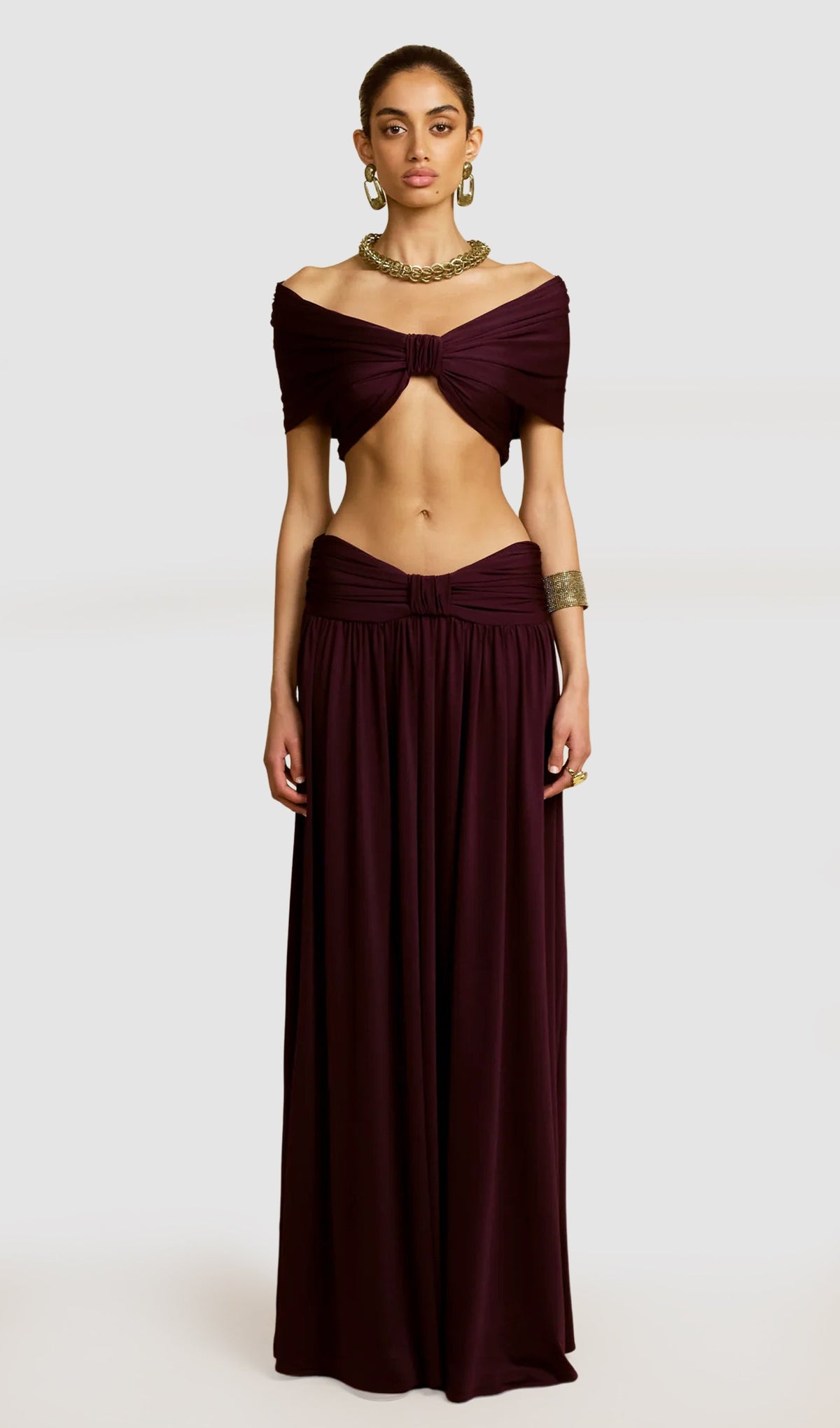 Ruched Top & Maxi Skirt Two Piece Set