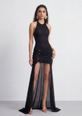 Sabriya Lace And Mesh Dress In Black