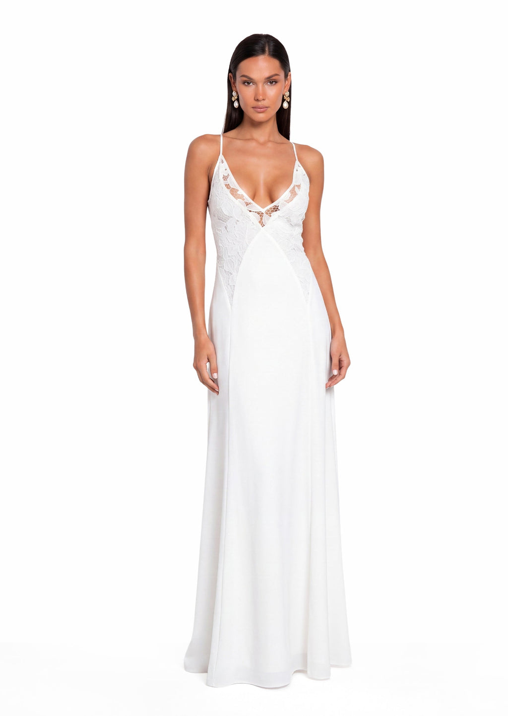 Analeigh Lace Satin Maxi Dress In White