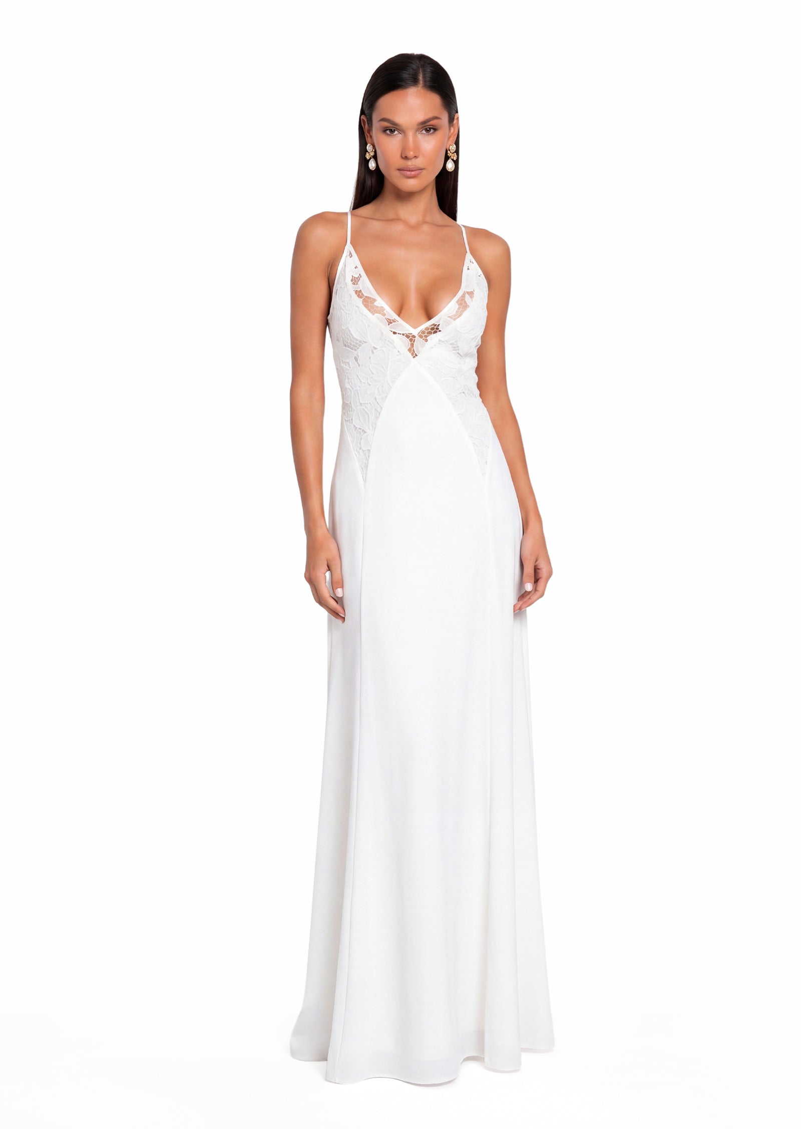 Analeigh Lace Satin Maxi Dress In White