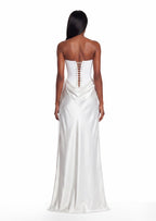 Strapless Corseted Satin Maxi Dress In White