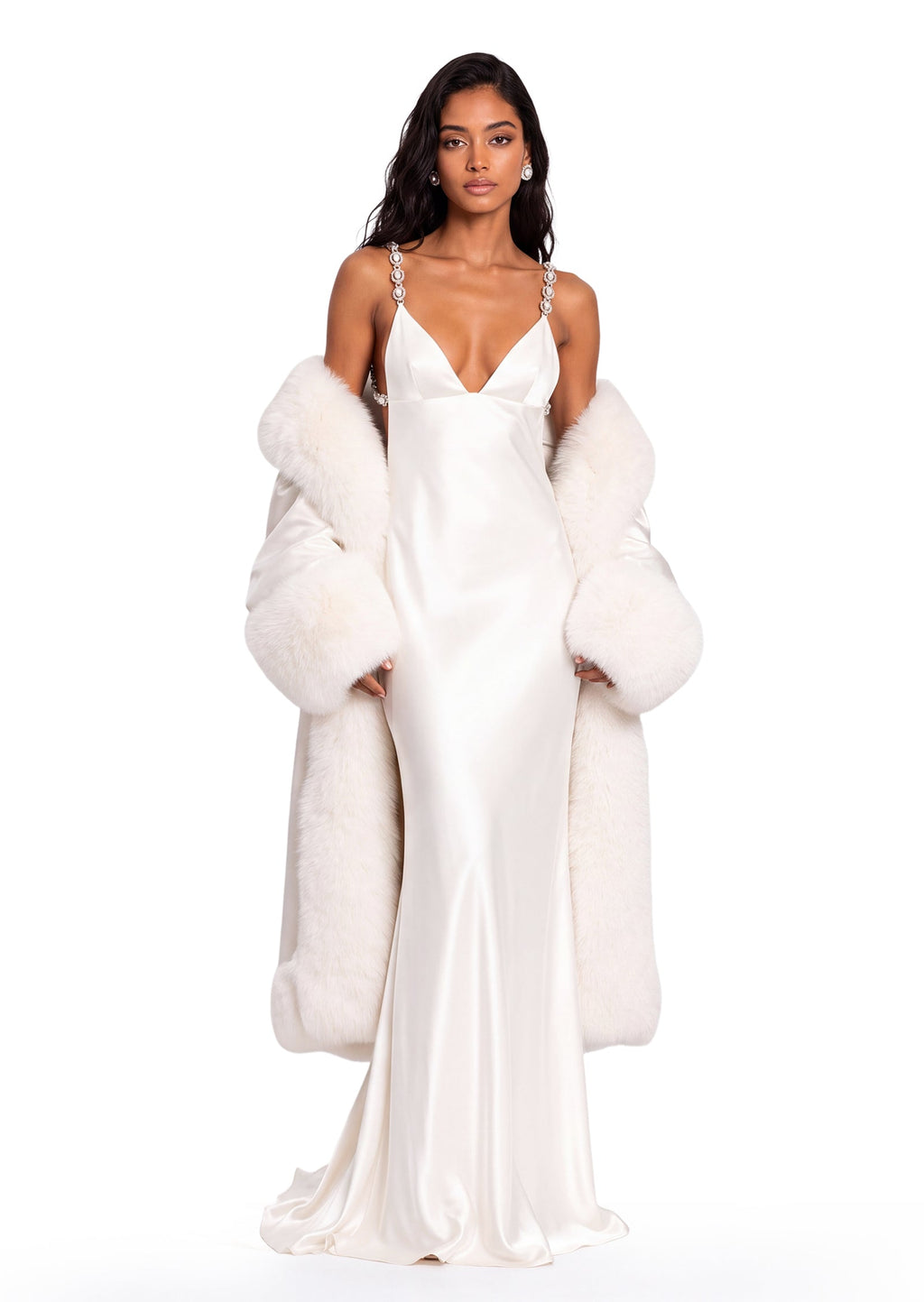 Gabija Satin V Neck Maxi Dress In White