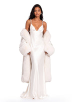 Gabija Satin V Neck Maxi Dress In White
