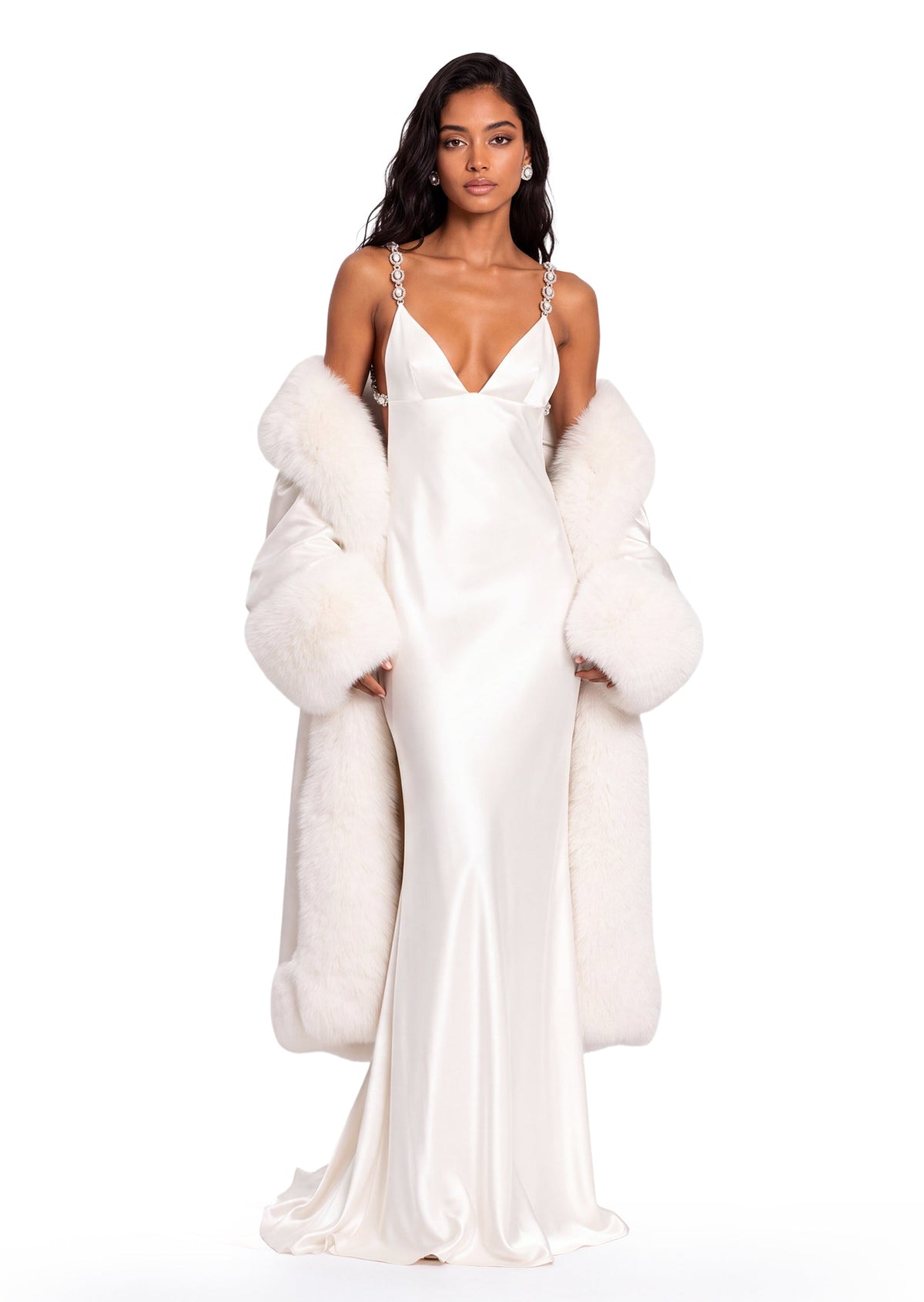 Gabija Satin V Neck Maxi Dress In White