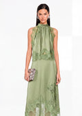 Satin Lace Trim Two Piece Set In Green