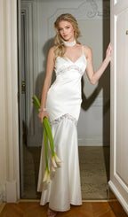 Satin V-Neck Slim Fit Fishtail Maxi Dress