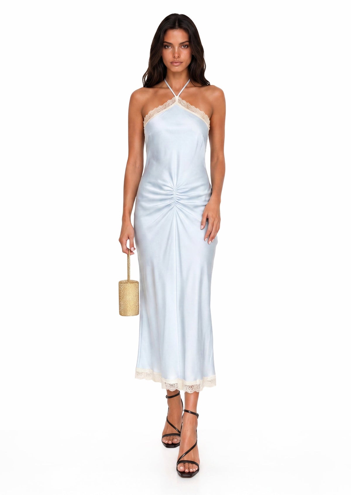 Ballard Viscose Satin Dress With Lace In Blue
