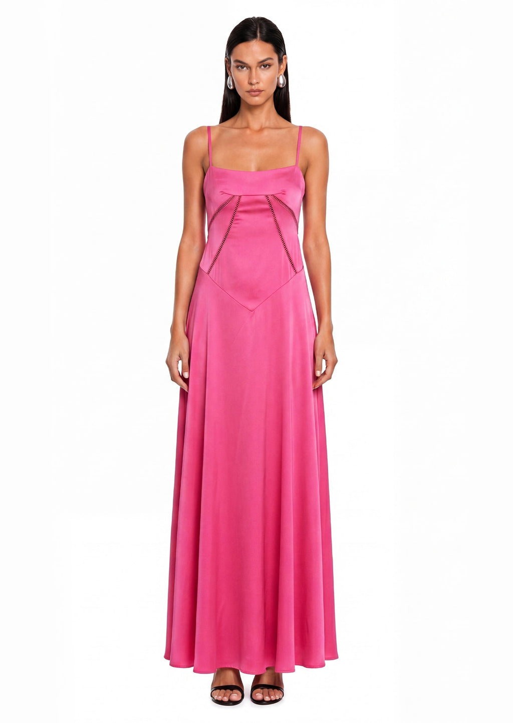 Satin Lace Up Maxi Dress In Rose Red