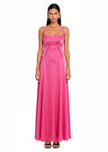 Satin Lace Up Maxi Dress In Rose Red