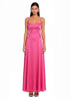Satin Lace Up Maxi Dress In Rose Red