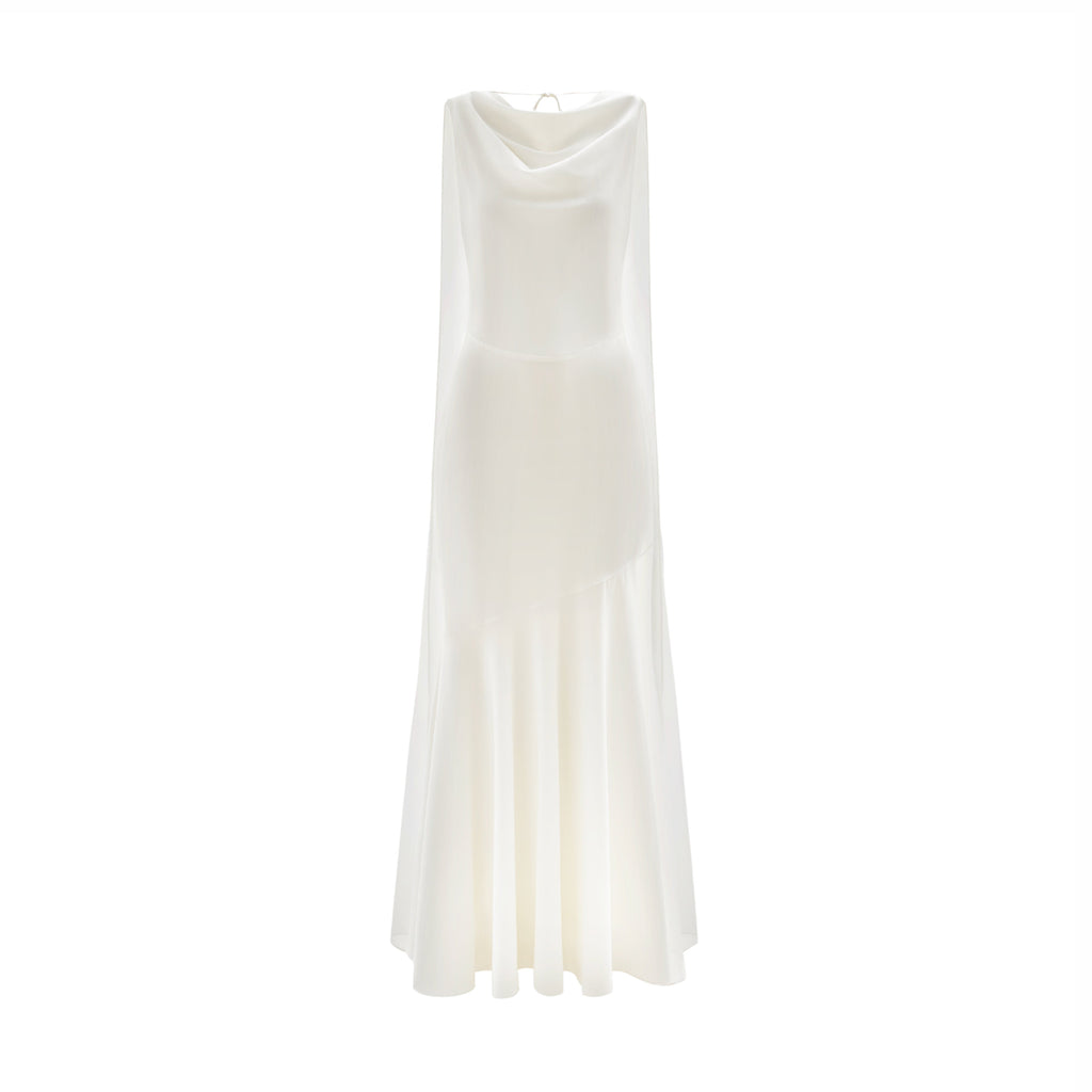 Solid Satin Flared Maxi Dress