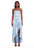 Iarlaithe Strapless Ruched Stain Maxi Dress In Blue