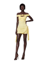 Mhina Off The Shoulder Stretch Mini Dress In Yellow