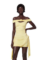 Mhina Off The Shoulder Stretch Mini Dress In Yellow