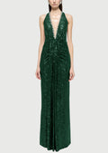 Sequined Halterneck Maxi Dress In Green