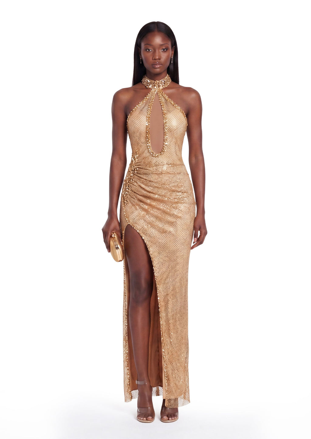 Pabla Halterneck Glitter Split Maxi Dress