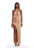 Pabla Halterneck Glitter Split Maxi Dress