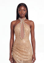 Pabla Halterneck Glitter Split Maxi Dress