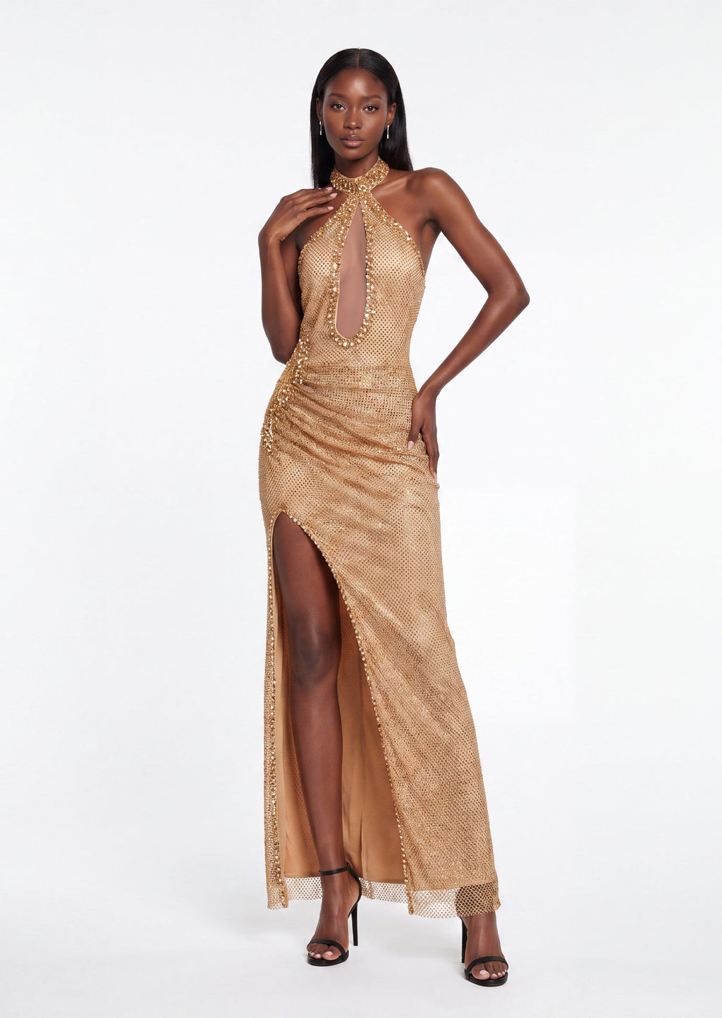 Pabla Halterneck Glitter Split Maxi Dress