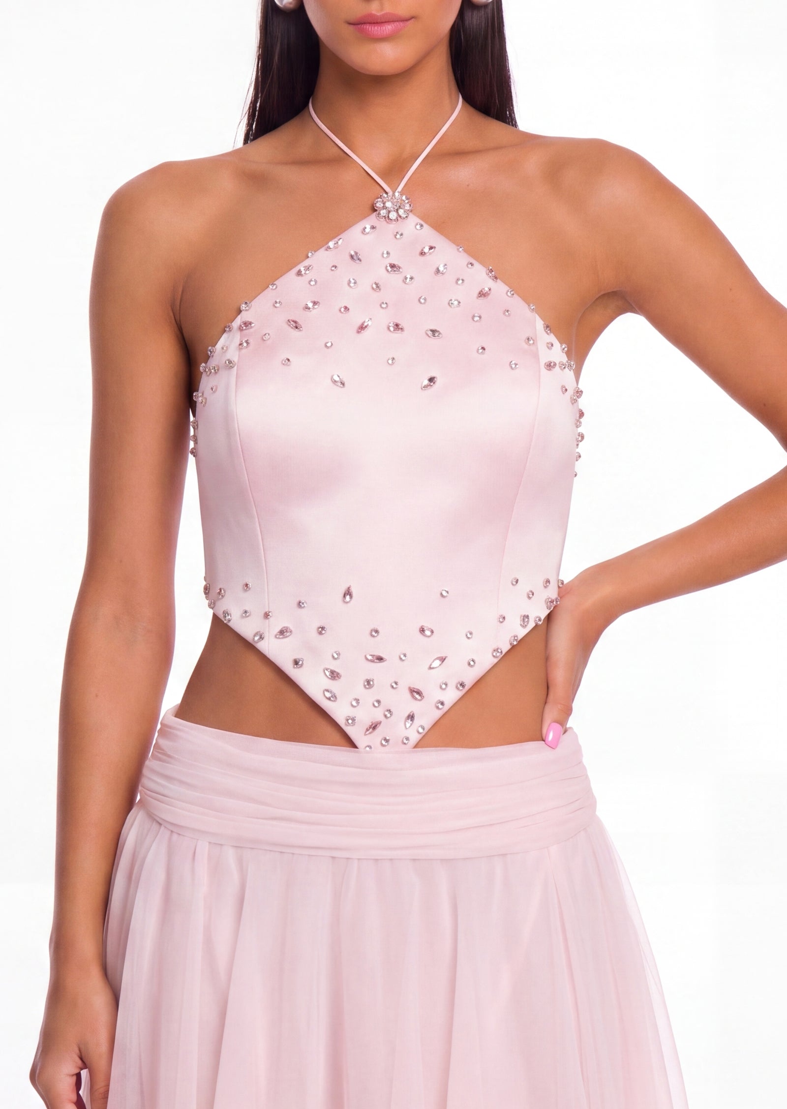 Achelle Halter Satin Maxi Dress In Pink
