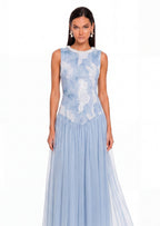 Riley Sleeveless Beaded Midi Dress In Blue