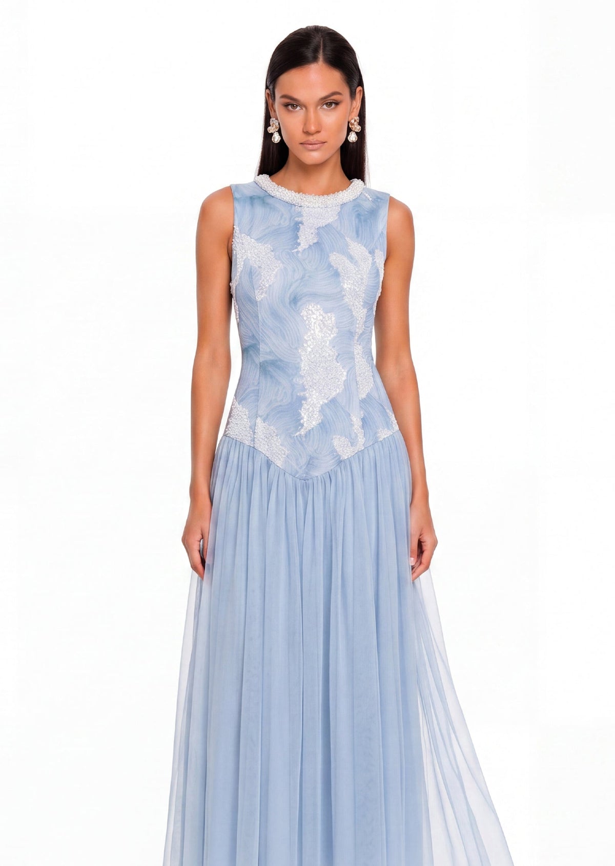 Riley Sleeveless Beaded Midi Dress In Blue