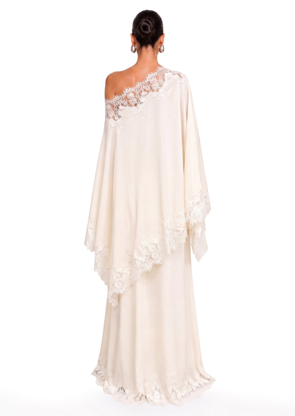 Cadfan Satin Lace Trim Skirt Set In White