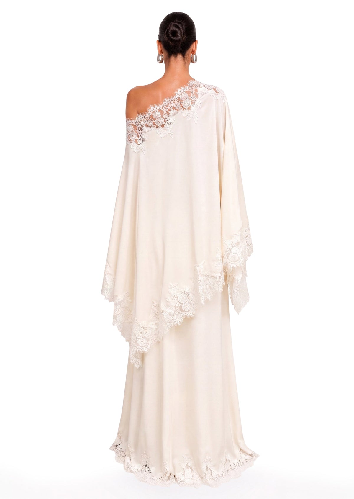 Cadfan Satin Lace Trim Skirt Set In White