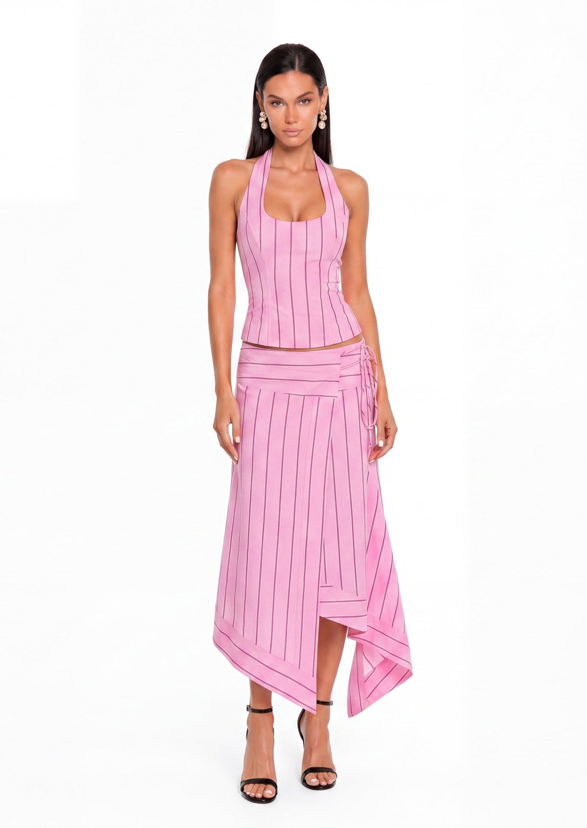 Sabrina Stripe Halter Corset & Wrap Skirt Set