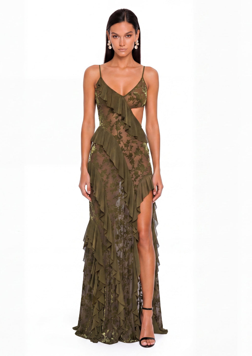 Idhild Sheer Mesh Side Slit Maxi Dress