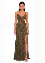 Idhild Sheer Mesh Side Slit Maxi Dress