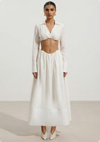 Shirt Bra Top & Gathered Maxi Skir Set