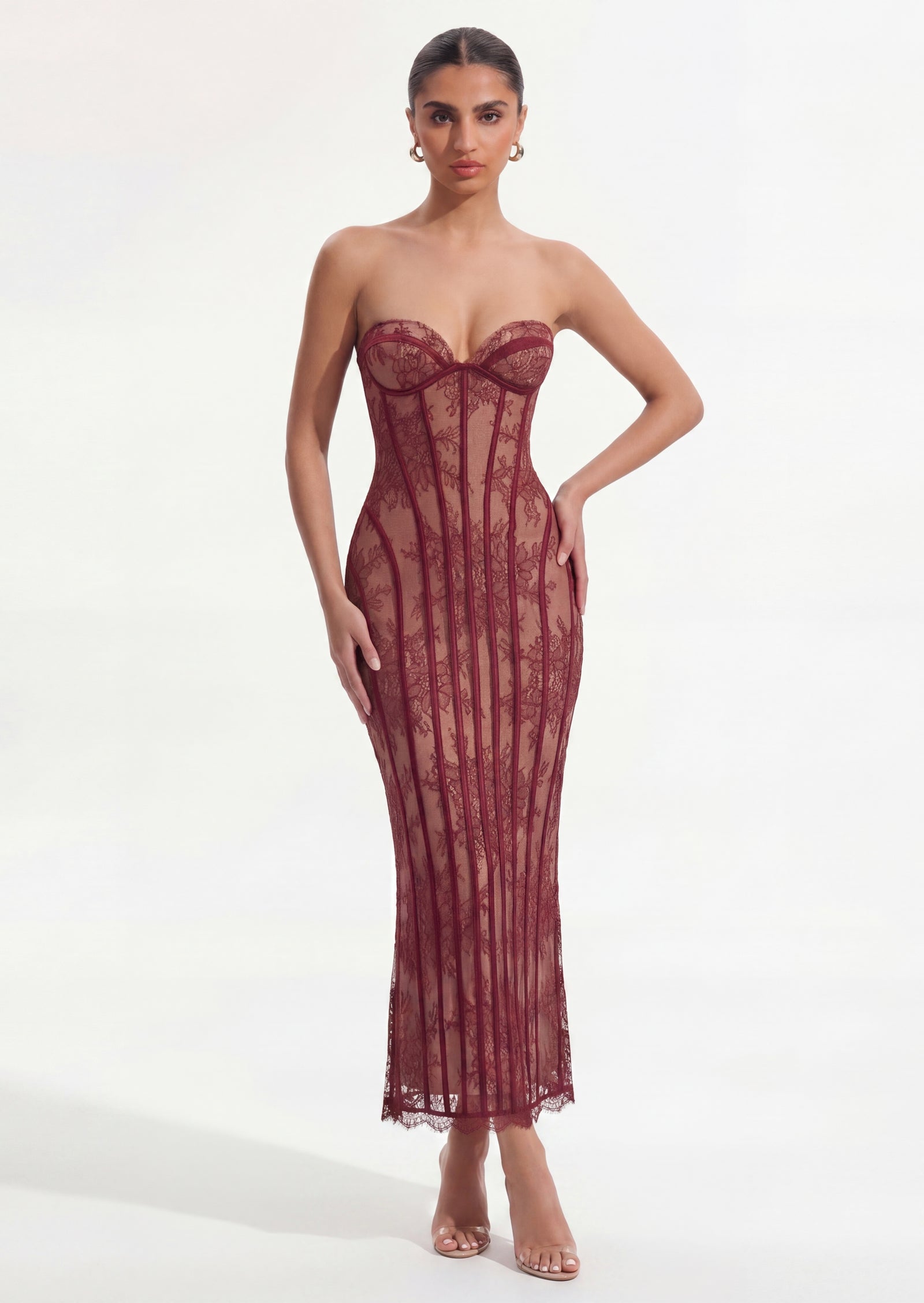 Sian Maxi Dress In Burgundy Floral Lace