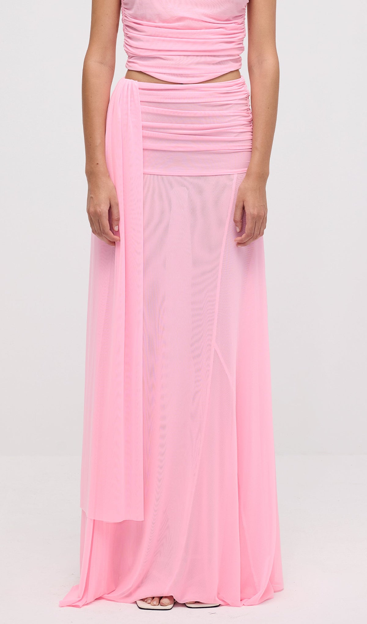 Mesh Top & Maxi Skirt In Pink