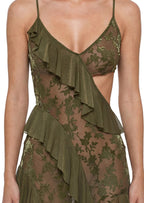 Idhild Sheer Mesh Side Slit Maxi Dress